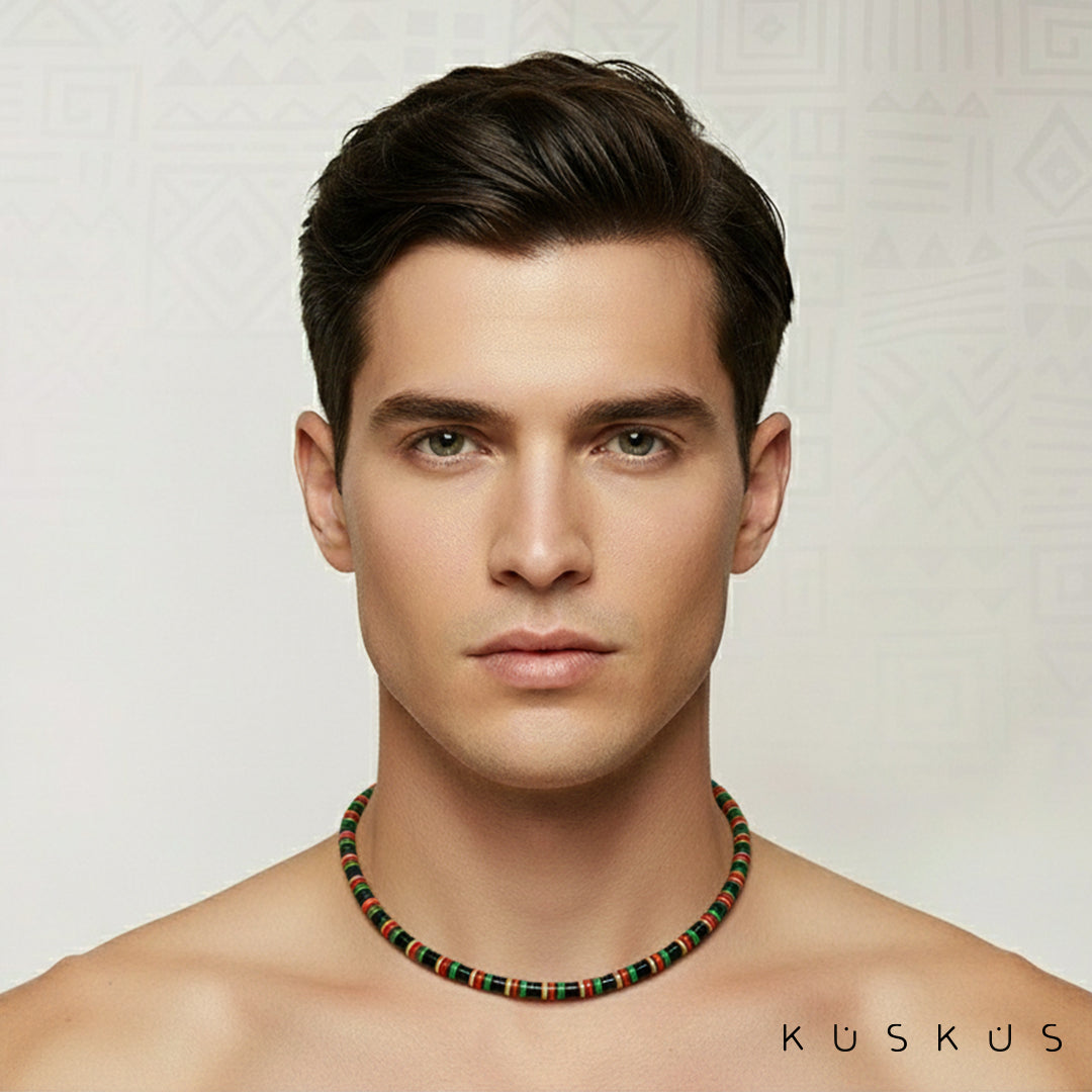 Set Artesanal Vulcanita Africano   | Pulsera + Tobillera + Collar | Diseños Únicos + Envío Gratis
